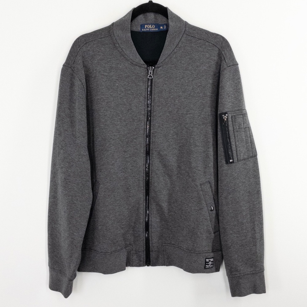 Polo Ralph Lauren Men's XL Gray Military Bomber Jacket Full Zip Military Utility